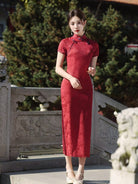 Floral pattern, midi Cheongsam with short sleeves