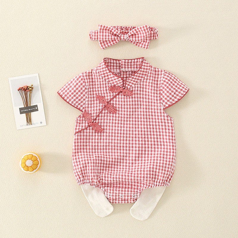 Chinese outfit for baby, plaid baby Tang Jumpsuit