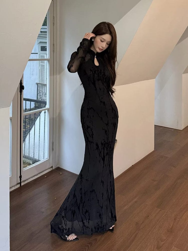 Water drop collar, mermaid long Cheongsam