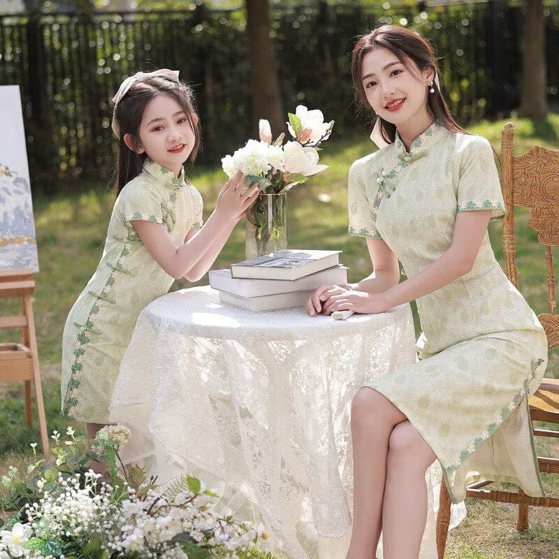 Parent-child Chinese outfit, floral pattern midi Cheongsam