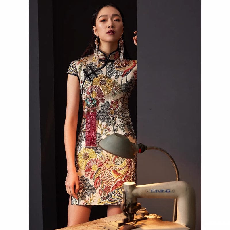 Crane embroidery, High-end brocade mini Qipao