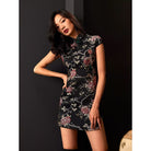 High-end brocade black mini Qipao