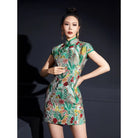 High-end brocade mini green Qipao