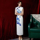 Blue and white porcelain pattern, satin long plus size Cheongsam