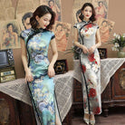 Floral pattern blue&grey long Cheongsam