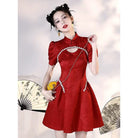 A line, Hollow-out jacquard mini Cheongsam