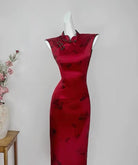 Fish pattern, New Chinese style(新中式), satin long Cheongsam