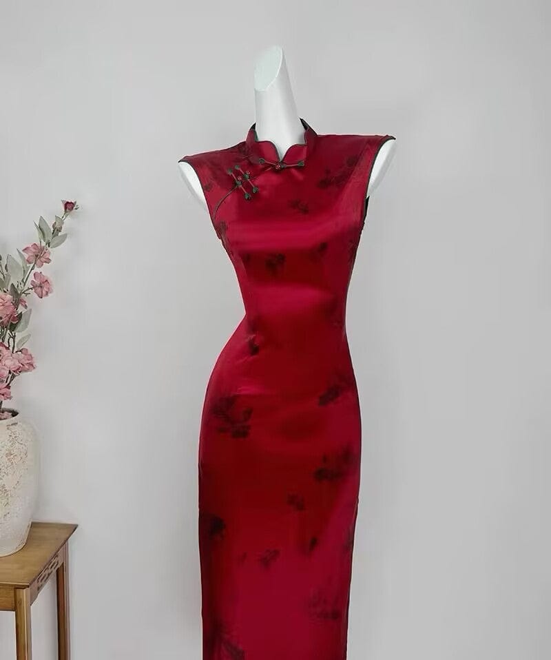 Fish pattern, New Chinese style(新中式), satin long Cheongsam
