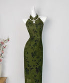Water drop collar, halter sleeveless midi Cheongsam