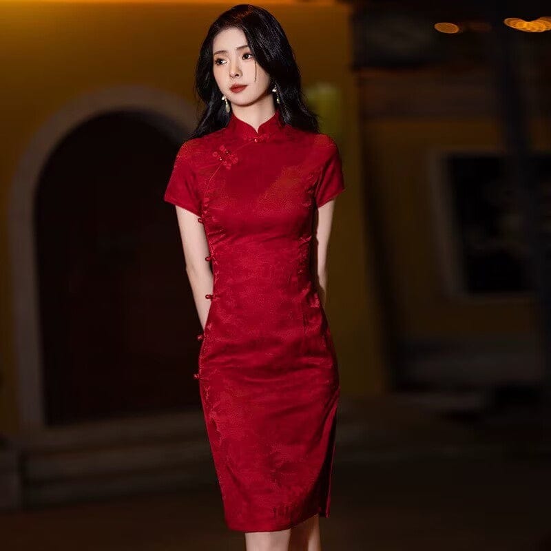 Floral pattern, jacquard cotton fabric, plus size Cheongsam