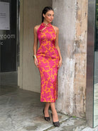 High-end midi Qipao With Frog Buttons & Contrast Piping