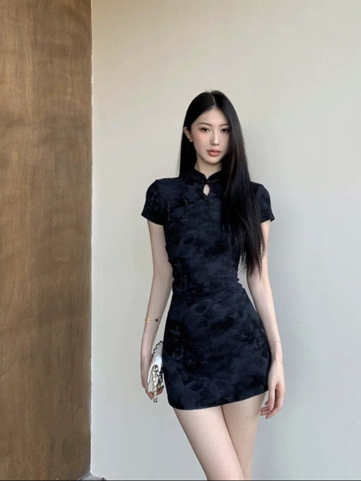 Butterfly print, modern mini Cheongsam