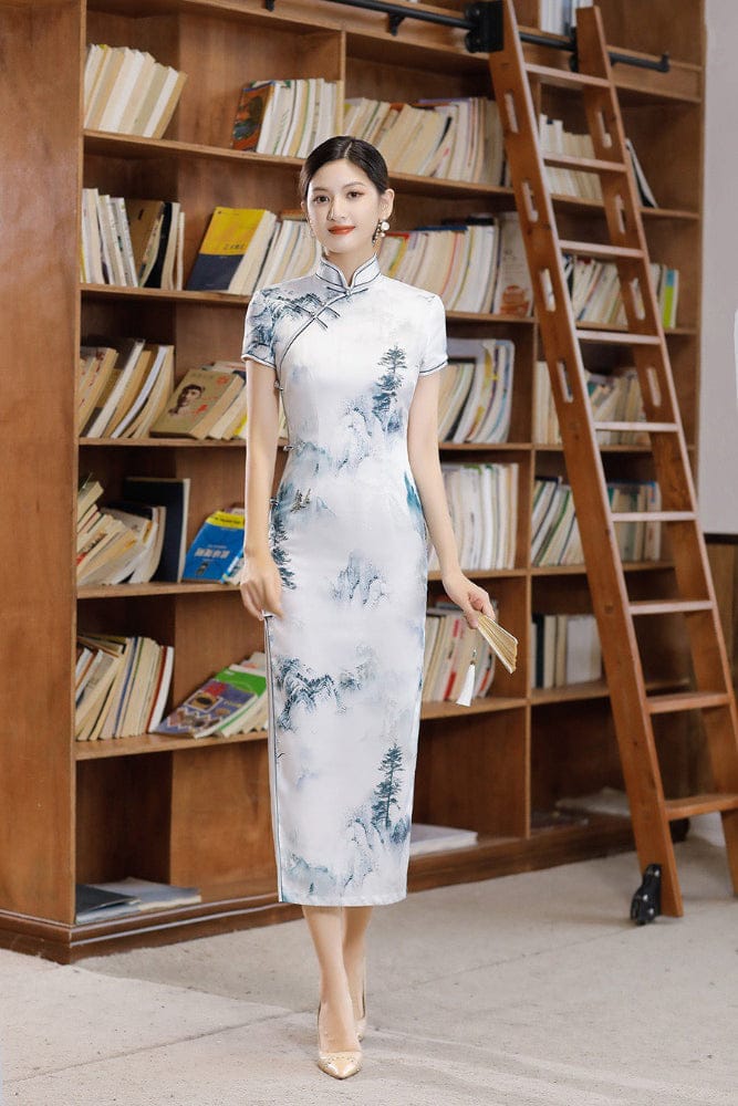 Chinese Landscape Painting Pattern Long Cheongsam