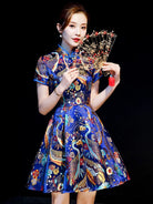Red-crowned Crane Print, high-end short Cheongsam