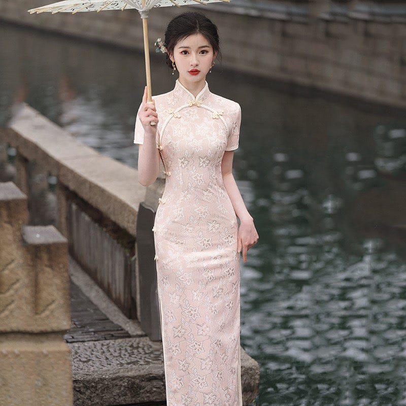 Floral pattern, lace mid-length Cheongsam