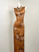 Floral pattern, New Chinese style(新中式), satin long Cheongsam