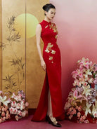 Ginkgo Leaf Embroidery Hollow-Out Long Cheongsam