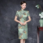 19 mome mulberry silk, Plum blossom pattern high-end midi Cheongsam