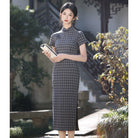 Jade Plaid pattern cotton midi Cheongsam