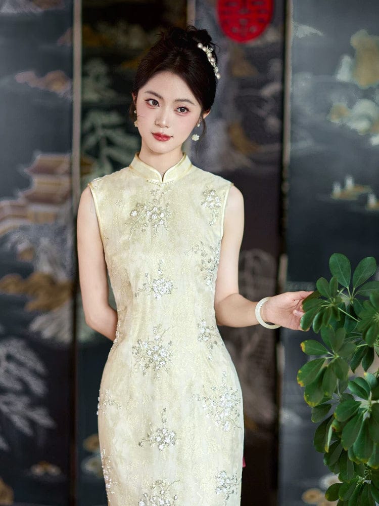 Emma Beaded yellow long Cheongsam