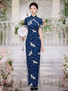 Novella Crane embroidery plus size long Cheongsam