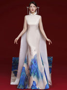 Natalie Bespoke | Thousand Miles of Mountains pattern long Cheongsam