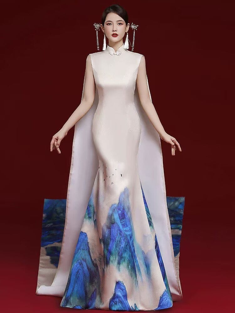 Natalie Bespoke | Thousand Miles of Mountains pattern long Cheongsam