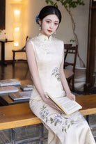 Gillian Floral embroidery jacquard midi Cheongsam