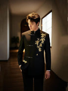 Men's Gold Bamboo Leaf Tang Suit Set | Chinese Groom's Attire & Wedding Tang Suit