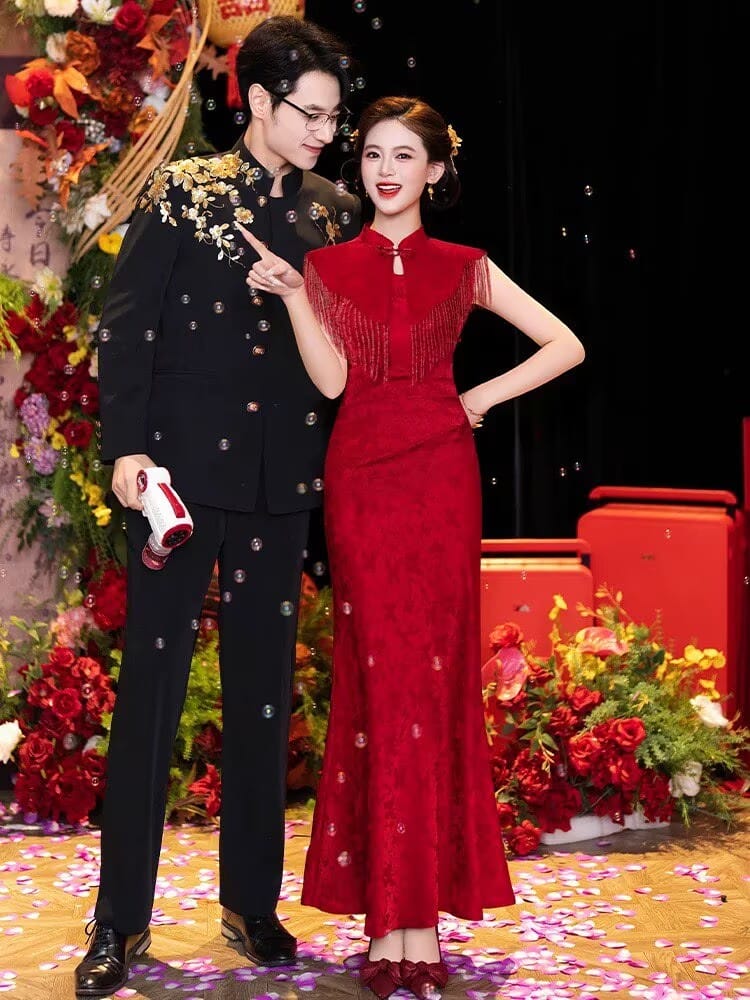 Phoebe Wedding long Cheongsam with shawl set