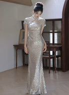 Charlotte fine Silver Sequins mermaid Cheongsam