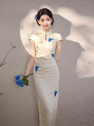 Delightful Beauty Butterfly print midi Cheongsam