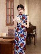 Audra Rose pattern blue midi Cheongsam