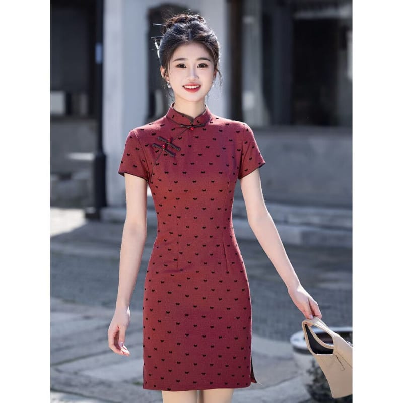 Uma Timeless Bow Red Mini Cheongsam