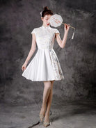 White Floral A-Line Short Cheongsam | Prom & Event Qipao Dress
