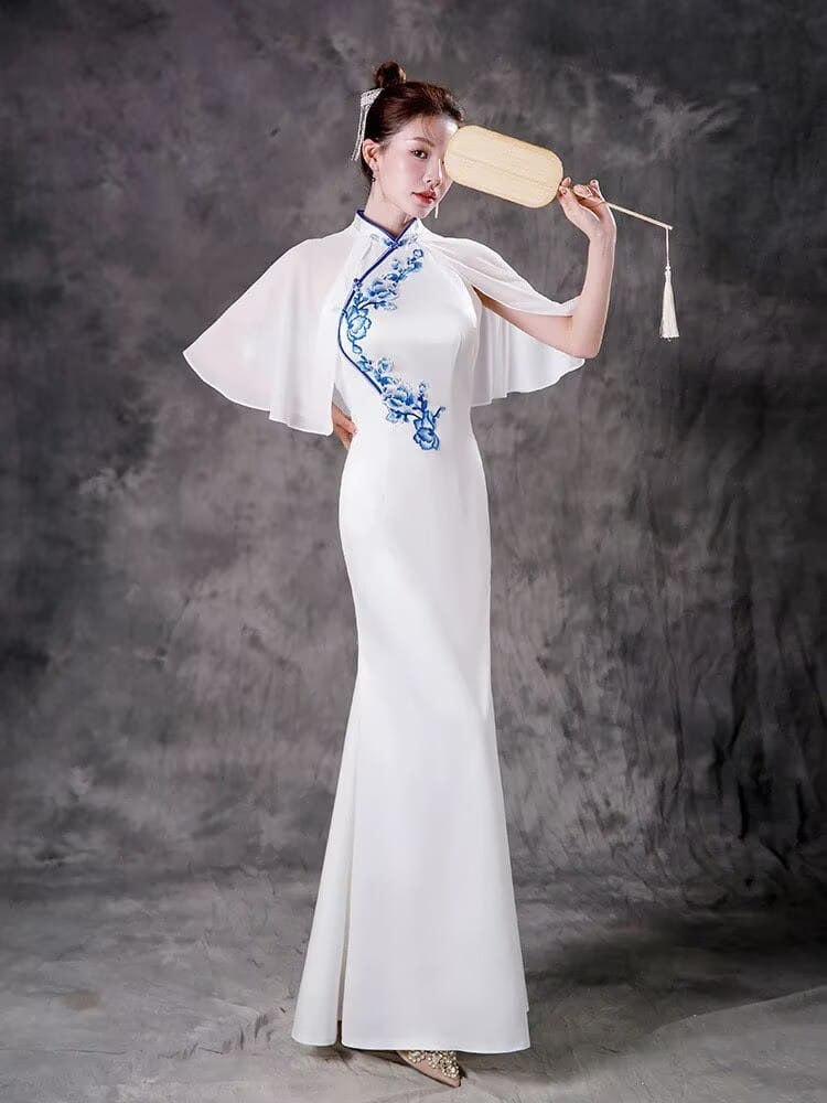 Josephine Mermaid Cheongsam with Sheer Overlay