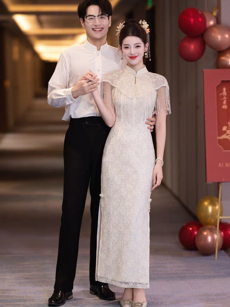 Melissa Graceful Tea Ceremony champagne long Cheongsam set