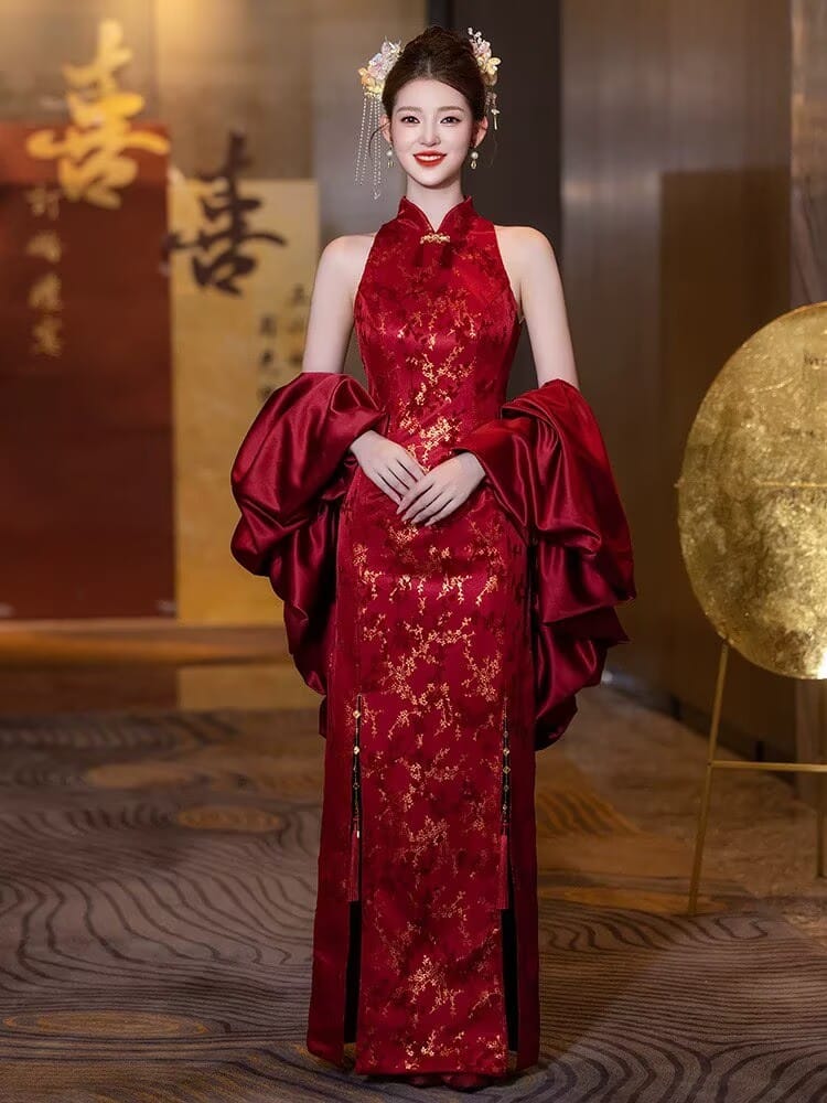 Alison Glamorous Plum Blossom Bridal long Cheongsam