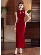 Butterfly embroidery sleeveless long Cheongsam