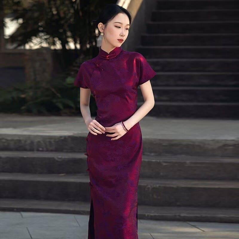 Full Placket (Crafted with Ancient Techniques) purple midi Cheongsam