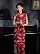 Old Shanghai style, plaid and floral pattern long Cheongsam