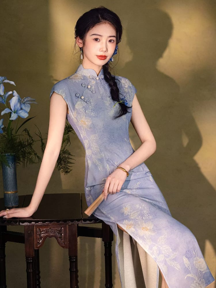 Maxine ramie floral long Cheongsam