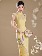 Chloe Floral Embroidery Jacquard Satin Midi Cheongsam
