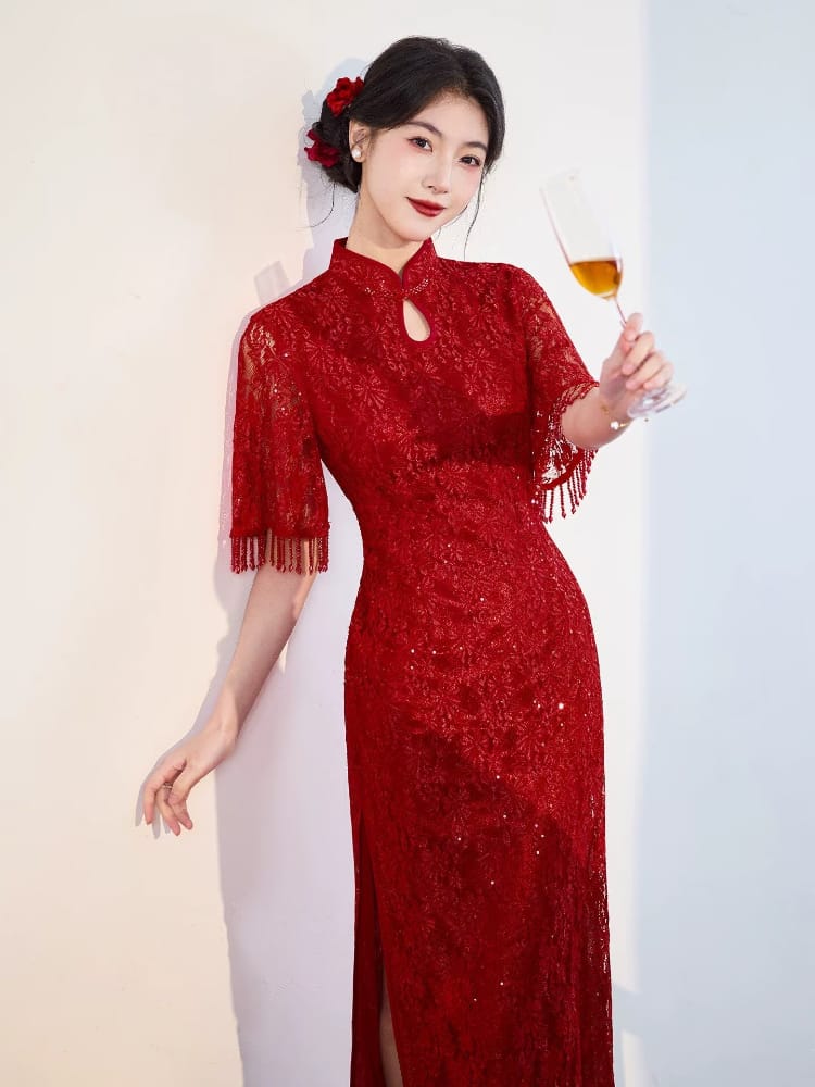 Celine Floral Tea Ceremony Lace Midi Cheongsam