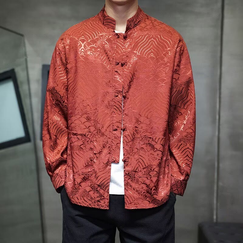 Men's Wave Pattern Frog Button Tang Suit Jacket