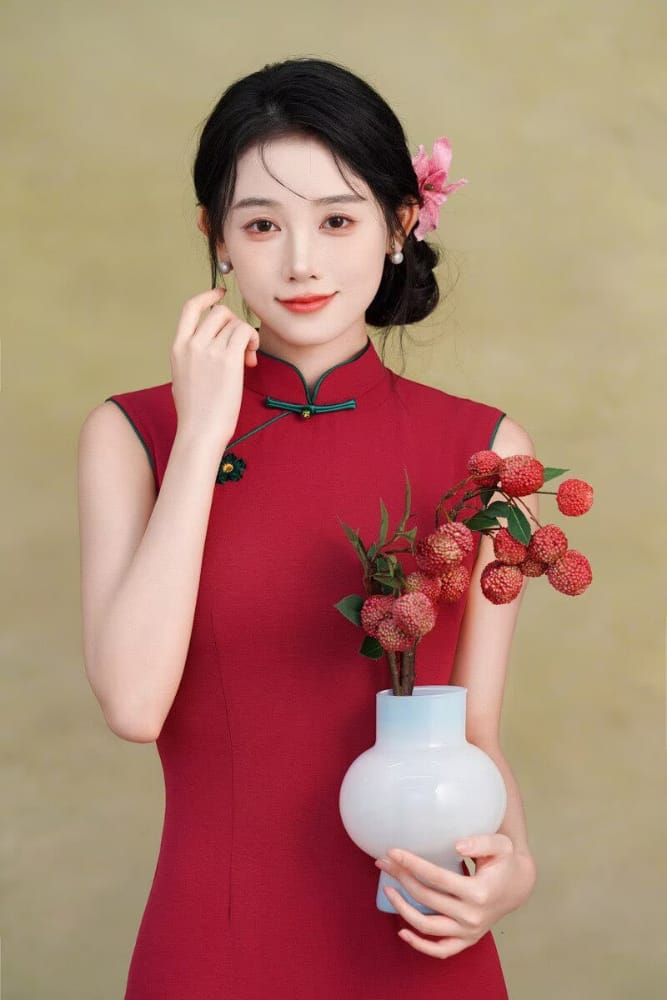 Gillian Minimalist silk linen midi Cheongsam