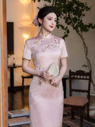 Angela Floral Embroidery pink midi Cheongsam