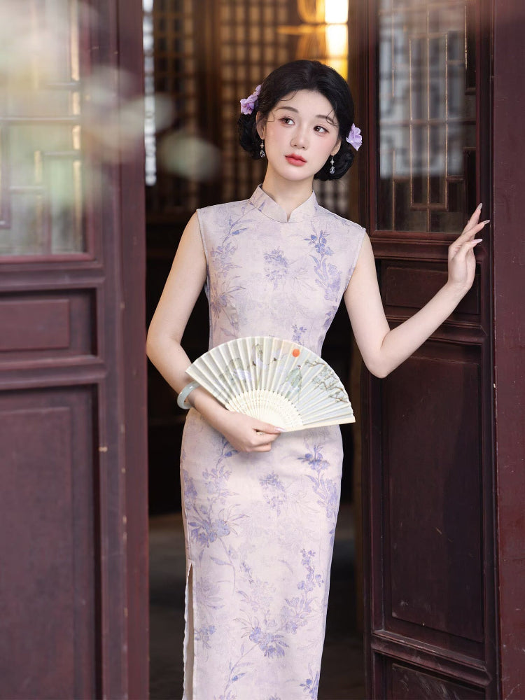 Aileen Sleeveless Cotton&linen midi Cheongsam