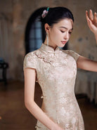 Lea Jacquard Floral Pink Long Cheongsam