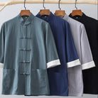 Sizes up to 5XL: Cotton blended fabric Tang suit shirt